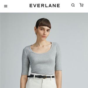 Everlane Supima Micro Rib Scoop Neck Tee - Gray - Size Medium